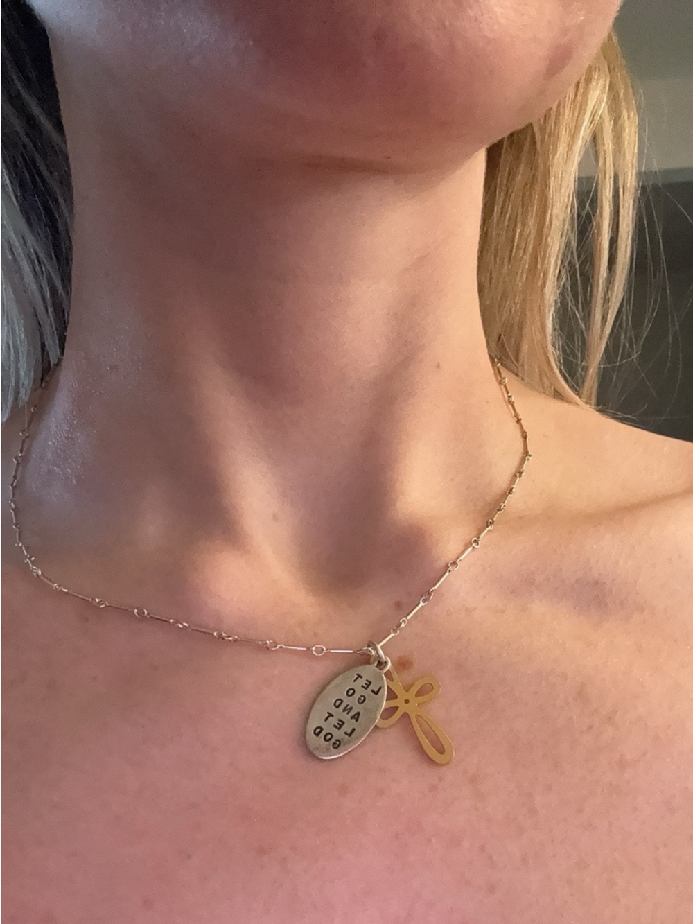 Two-Tone Silver and Gold Cross Pendant Necklace - Picture 4 of 4